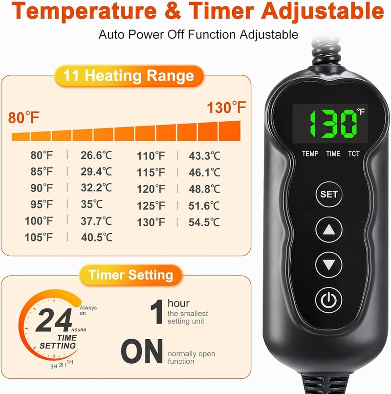 SHU UFANRO Pet Heating Pad, Waterproof Heated Dog Cat Bed with 11 Adjustable Temperatures & 24H Timer, Auto Shut-Off, Chew-Resistant Cord, Washable Cover, Indoor Electric Heating Mat, Grey, M(28" x 20") - Image 2